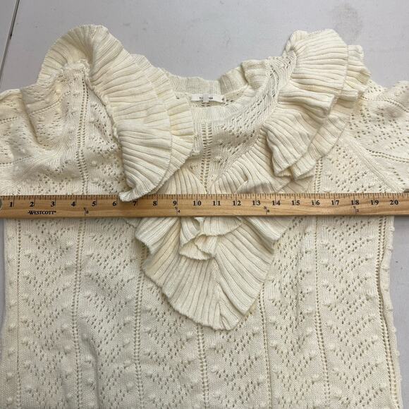 Tularosa Manny Sweater pointelle knit ruffled trim flared sleeves sweater Large - Picture 9 of 11
